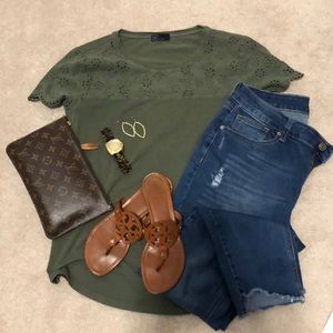 Lace yoke olive green tee